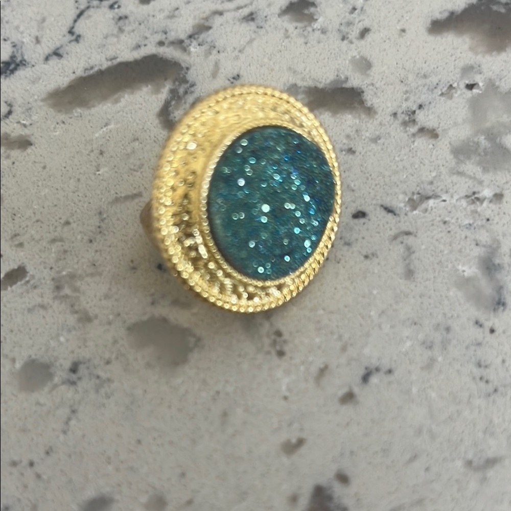 NIB Bellezza "luminoso" Drusy Quartz Gemstone Yellow Bronze Rope Detail Ring 6